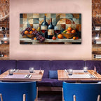 AIYISU Abstract Kitchen Wall Art Geometric Wall Decor Red Wine Glass Fruits Canvas Prints Pictures Rustic Farmhouse Still Life Painting Wine Bar Art for Dining Room Restaurant Home Decorations 24x48