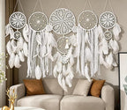 Set of 5 Boho, Hanging Large Boho Dream Catcher Wall Hanging Moon Dream Catcher Set Dream Catchers Wall Decor for Vintage Wedding Home Decorations (WHITC)