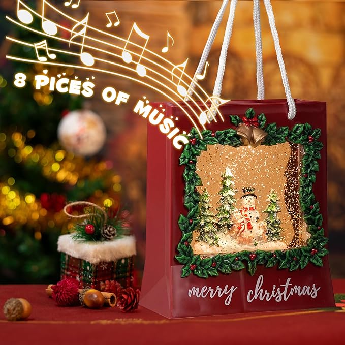 Snowman Snow Globe Christmas Decorations Musical Snow Globes Lantern with Swirling Glitter, Christmas Tree Snow Globe Lamp Battery Operated & USB Powered Merry Christmas Holiday Party Decor Gifts