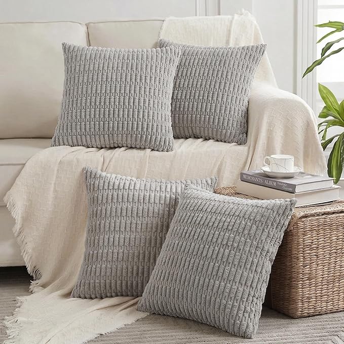 Fancy Homi 4 Packs Decorative Throw Pillow Covers for Living Room Couch Bed, Modern Farmhouse Boho Home Décor Accent Cushion Case, 18" x 18", Gray