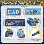 Lineshading 4 Pcs Fathers Day Table Decorations Wooden Blue Heart Trophy Decor Happy Father's Centerpieces Gifts for Dad from Daughter Son Fathers Day Decoration for Home Shelf Indoor Party Decoration