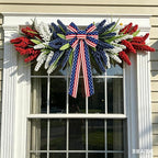 21'' 4th of July Large Swag Wreath for Front Door Red White and Blue Wheat Sheaf Artificial Independence Day Teardrop Swag for Farmhouse Kitchen Cabinet Porch Wall Window Memorial Day Arch Decoration