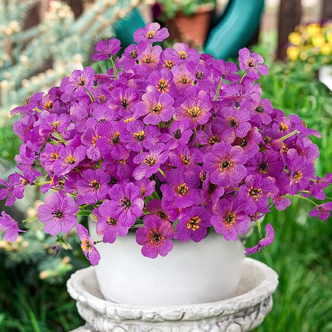 MACTING Artificial Flowers for Outdoors 12 Bundles Faux Outdoor Plants UV Resistant Plastic Silk Flowers No Fade for Planters Window Patio Porch Yard Indoor Garden Outside Summer Decorations(Purple)