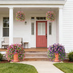 Artificial Hanging Flowers for Outdoors, 2 Pcs Fake Hanging Plant Spring Summer Decoration, UV Resistant No Fade Faux Flower for Porch Patio Yard Window Home Decor(Light Purple Red)