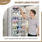 MISSLO 30 Pairs Over the Door Shoe Organizer Breathable Mesh Hanging Shoe Rack for Closet Storage with Wide Deep Pockets 10 Tier Shoes Holder Fit All the Family's Sneakers, Boots, Heels (White, 71")