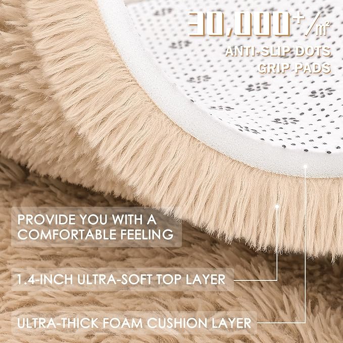 OLANLY 9x12 Machine Washable Large Area Rugs for Living Room, Bedroom, Soft Fluffy Shaggy Bedside Rug, Indoor Floor Carpet for Kids Girls and Boys, Dorms, Nursery, Home Decor Aesthetic, Beige