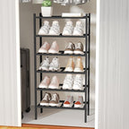 6-Tier Bamboo Small Shoe Rack, Free Standing Wood Shoe Shelf Storage Organizer for Closet Entryway Stackable (Black)
