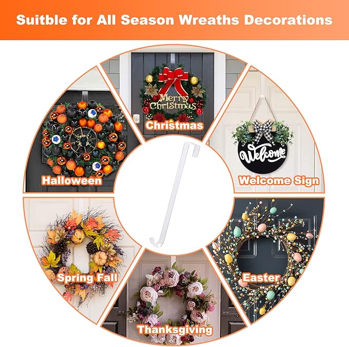 12" Wreath-Hangers for Front Door,2 Pack Christmas Easter Decorations Clear Fall Wreath-Door-Hanger,Welcome Sign for Front Door Inside Outside Over The Door Hooks Organizer Home Holiday Decor