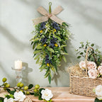 2 PCS 24'' Spring Summer Swags for Front Door Artificial Eucalyptus Olive Boxwood Leaves Teardrop Swags Greenery Swag Wreath Spring Summer Hanging Swag for Farmhouse Wedding Cabinet Home Outdoor Decor