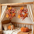4 PCS Mini Fall Wreaths for Kitchen Cabinet 9 Inch Fall Maple Leaf Wreath for Front Door Small Autumn Hanging Wreath Thanksgiving Candle Ring for Farmhouse Home Porch Wall Window Table Decoration