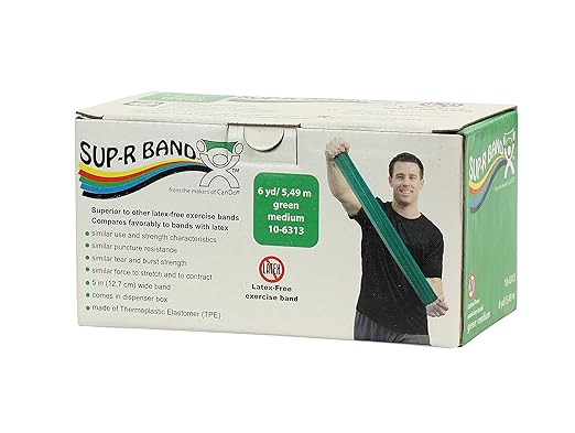 CanDo 10-6313 Sup-R Latex Free Exercise Band, 6 yd Roll, Green-Medium
