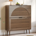 Shoe Cabinet for Entryway with 2 Flip Drawers, Slim Wooden Shoe Storage Organizer with Modern Fluted Pannel，Freestanding Narrow Hidden Shoe Rack for Hallway, Foyer, Living Room