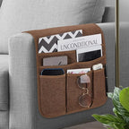 Teniux Remote Control Holder Armchair Caddy for Recliner Couch, Non-Slip Armrest Organizer with 5 Pockets for Magazine, Tablet, Phone, iPad (Brown)