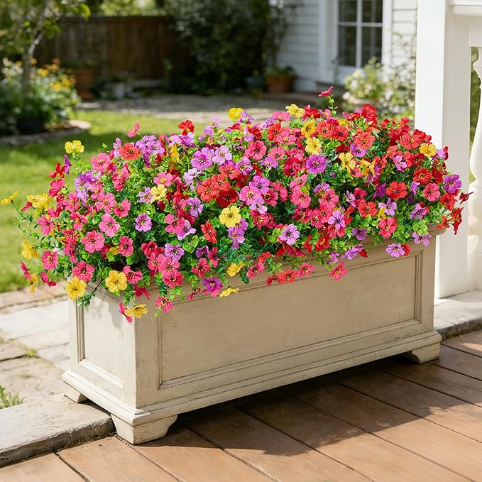 Fake Flowers for Outdoors Faux Plants Outside Indoor,UV Resistant Realistic Silk Artificial Daisy for Home Patio Garden Back Yard Front Poch Decor Spring Summer(12 Bunches,4 Multi Colors)