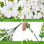 INSPRING Artificial Faux Hanging Flowers Basket for Outdoors Spring Fake Plants, UV Resistant White Silk Morning Glory in Planter Realistic Petunia Flowers for Outside Patio Porch Garden Home Decor