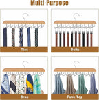 Tie Rack Hanger for Closet, 2 in 1 Belt Tie Hangers with 20 Folding Hooks, 360 Degree Rotating Wooden Tie Holder Organizer for Men Ties Belts Scarves Tank Tops Accessories, Wood (1 Pack)