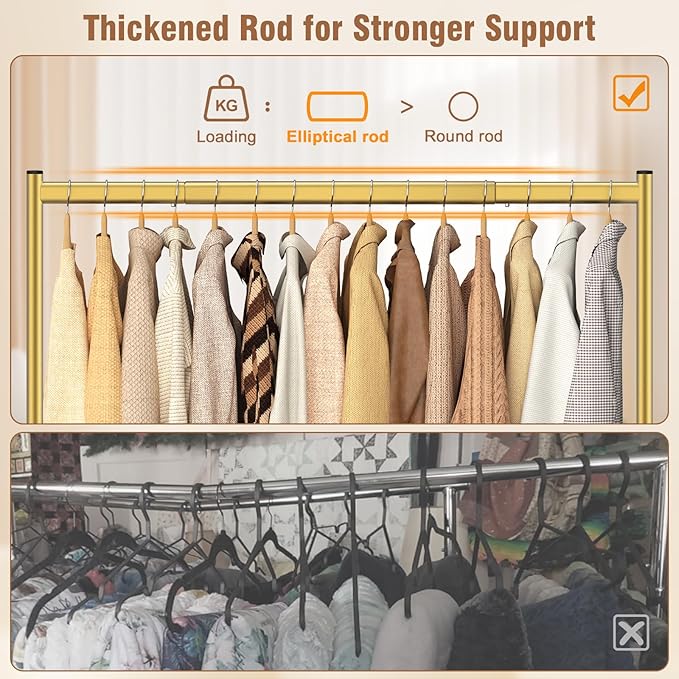 EAGMAK Heavy Duty Clothes Rack Load 420 LBS, Rolling Garment Rack with Lockable Wheels, Standing Metal Clothing Rack, Portable Wardrobe Sturdy Coat Rack for Hanging Clothes (Gold, 47.2″×18.9″×63″)