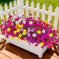 INQCMY Artificial Fake Flowers for Outdoor Spring Decoration,12 Bundles Faux Silk Colorful Morning Glory with Eucalyptus UV Resistant Realistic Fake Plants for Outside Planter Porch Patio Yard Garden