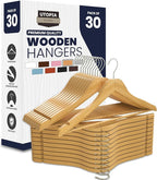 Utopia Home Premium Wooden Hangers 30 Pack - Heavy Duty & Durable Coat Hanger - Wood Hanger with 360-Degree Rotatable Hook - Clothes Hangers with Non-Slip Shoulder Notches For Shirts & Coats (Natural)