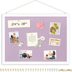 DOLLAR BOSS Bulletin Board with Linen Double-Sided 24" x 18" Linen Cork Boards for Walls Picture Display Vision Board for Office Home School Framed Picture Pin Board, 20 Pushpins 10 Clips, Purple