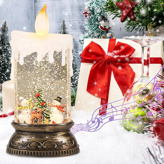 Wondise Rechargeable Musical Snowman Snow Globe Lantern with 6H Timer, Battery Operated USB Powered Lighted Snow Globe Lamp Spinning Water Swirling Glitters Holiday Decor