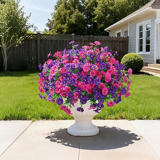 Ivydale 24 Bundles Artificial Flowers for Outdoors Spring Summer Porch Decor, Faux Petunias Plants Outdoor Realistic UV Resistant Silk Flowers for Outside Planters Patio Window Garden Yard Home