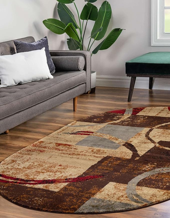 Unique Loom Barista Collection Area Rug - Kouillou (2' 2" x 3' 1" Oval, Multi/Brown)