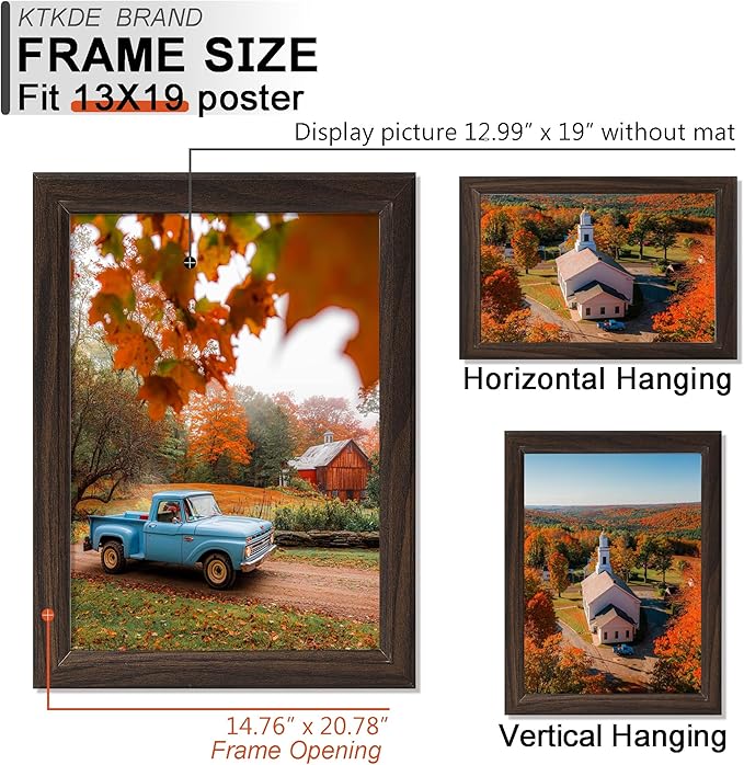 KTKDE 13x19 Picture Frame Set of 5,Walnut Wooden frames, Vertical & Horizontal Wall Hanging for Wall Display,Studio Gallery Photo Frame for Photos, Posters & Art Prints