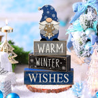 Lineshading 4 Pcs Winter Table Decorations Wooden Gnome Decor Winter Tiered Tray Decor Christmas Centerpiece Rustic Decorative Gnome Snowflake Block Sign Gift Farmhouse Xmas Signs for Home Kitchen
