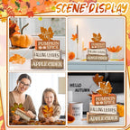 Moucuny 4 Pcs Fall Decor Wooden Maple Leaf Decoration Thanksgiving Tiered Tray Decor Rustic Wooden Maple Leaf Block Sign Thanksgiving Table Centerpiece Farmhouse for Autumn Harvest Party Home Kitchen