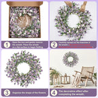 Artgar Front Door Wreath 24 Inch Spring/Summer Wreaths for Front Door, Front Door Wreaths for All Seasons for Indoor Outdoor Home Office Wall Window Wedding Farmhouse Decor (Purple)