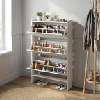 Shoe Cabinet for Entryway Slim, 3-Drawer Flip Hidden Shoe Storage for 21 Pairs, Narrow Tall Wooden Rack with Bottom Shelf & Fenced Top, White