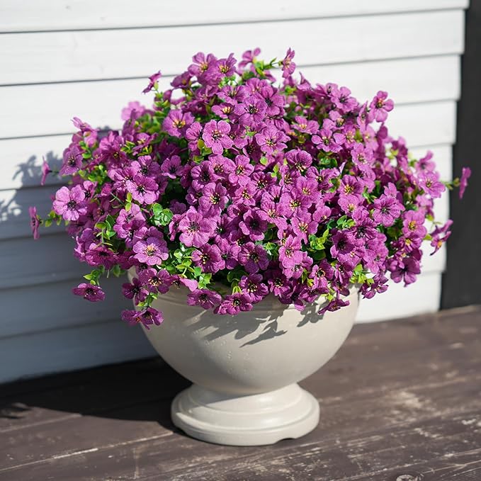 24 Bundles Artificial Flowers for Outdoor Realistic Faux Flower Spring Summer Garden Home Decoration, Hanging Daisy with Eucalyptus Leaves Fake Plants Greenery Balcony Porch Patio Front Door Decor