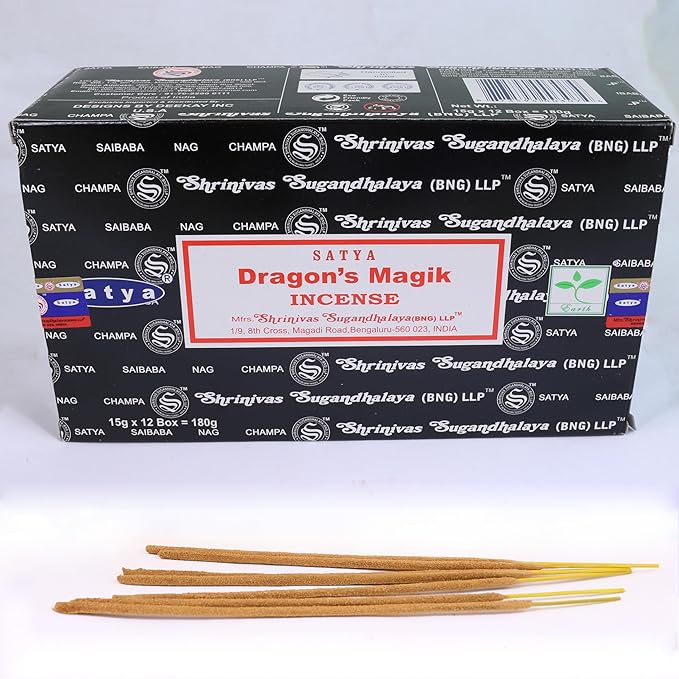 Nag Champa Incense Stick Packs - Hand Rolled & Non-Toxic - Perfect for Meditation and Yoga - Home Fragrance Gift Pack - 15g, Set of 12 Packs (Dragon's Magik)