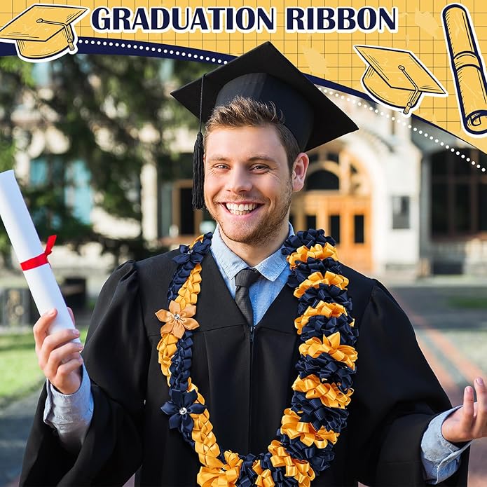 Canlierr Graduation Leis Class of 2026 Grad Ribbon Leis Double Braided Necklace Hawaiian Flower Garland with Heart Kukui Nut for Man Woman Graduation Party Supplies