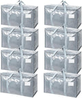 TICONN 8 Pack Extra Large Moving Bags Heavy Duty with Zippers & Carrying Handles, Durable Storage Bags Moving Boxes for Closet Organizers and Storage (8 Pack, Light Grey)