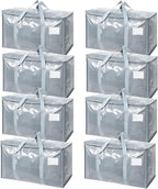 TICONN 8 Pack Extra Large Moving Bags Heavy Duty with Zippers & Carrying Handles, Durable Storage Bags Moving Boxes for Closet Organizers and Storage (8 Pack, Light Grey)