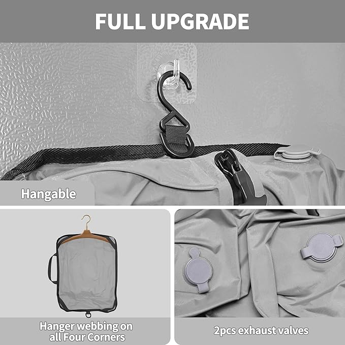 2 Pack Reusable Vacuum Bags for Travel,Waterproof Professional IP67 Zipper Reusable Vacuum Compression Bags,Space Saver Bags for Suitcases Backpack(No Pump)