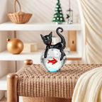 QFkris Blown Glass Black Cat Figurine, 1.6“ Mini Glass Animals Sculpture, Cat and Fish Art Collectible Figurines for Home Decor, Gift for Mom Cat-Lover Birthday