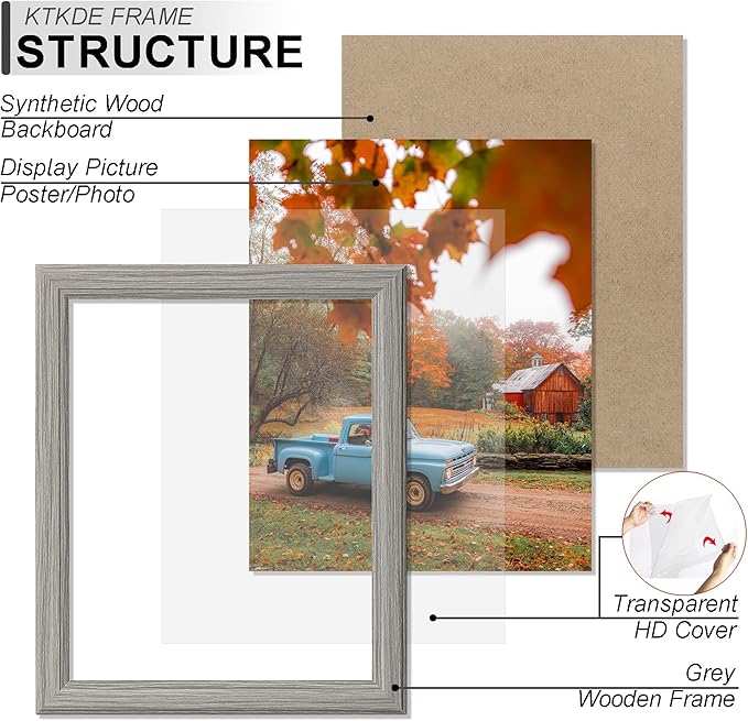 KTKDE A1 Poster Frame Set of 3, 23.4 x 33.1in Picture Frame Wooden Gray -Horizontal or Vertical Wall Hanging for Home, Exhibition, Caffe Large Frame for Photos, Posters - Art Prints best gift