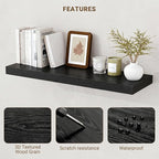 Acovy 40 Inch Floating Shelves, 3D Textured Wood Grain, 40"x9.25"x1.5" Inch Deep Floating Shelves for Wall, Wooden Shelves for Bathroom, Bedroom, Living Room, Black, 1 Piece