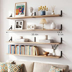 YGEOMER Floating Shelves for Wall, 35in Light Carbonized Brown Wall Shelves for Living Room, Bathroom, Bedroom, Kitchen, Home Decor (Set of 4)
