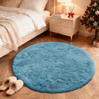 OLANLY Slate Blue Round Rugs for Bedroom - Machine Washable, 5 ft Circle Area Rugs for Living Room, Soft and Fluffy Shaggy Carpet for Teen Girl and Boys, Nursery Rooms, Dorms, Home Decor Aesthetic