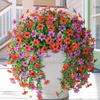 Artificial Fake Flowers Plants for Outdoor Spring Summer Decoration, 2 PCS Faux Silk Daisy Flower UV Resistant Look Real for Outside Patio Porch Garden Balcony Home Summer Decor(Red Purple)