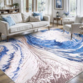 Ciicool Abstract Area Rug Indoor, 5x7 Swirl Washable Entryway Rug, Modern Soft Throw Entry Rug with Non-Slip Backing for Bedroom Living Room Entrance Kitchen, Low-Pile Floor Carpet Doormat Blue Brown