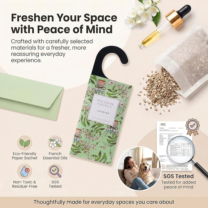 ROSE COTTAGE Large 12 Packs Jasmine Hanging Closet Deodorizer Air Freshener Long Lasting Scented Sachets Smell Goods for House