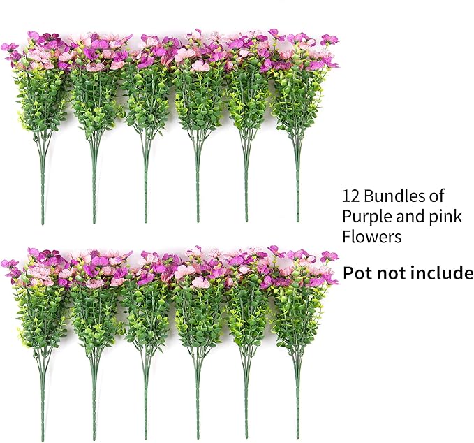 Artificial Fake Flowers Plants for Outdoor Spring Summer Decor, 12 Bundles Faux Silk Flowers for Outdoor Outside Planter Colorful Daisy UV Resistant Look Real for Front Door Porch Patio Yard