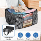Direct 100L, 6 Pack, Storage Containers, Large Clothes Storage Bins Foldable Organization and Storage Bags with Reinforced Handle, Clear Window for Bedding, Blankets, Clothing, Black