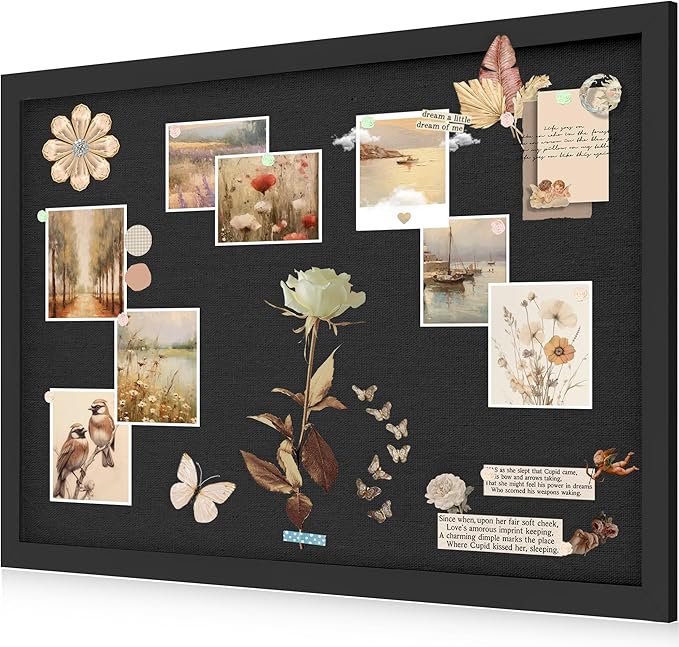 AKTOP Black Cork Board Bulletin Board with Linen 20" X 30", Large Framed Corkboard for Wall, Hanging Pin Board Picture Board for Home Office Decor, Cute Vision Board with Pushpins