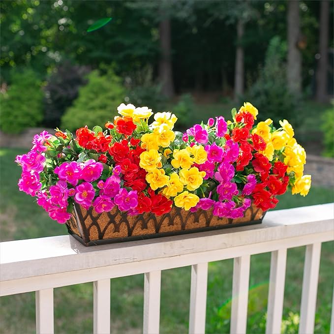 HyeFlora Artificial Fake Camellia Flowers Plants for Outdoor Outside Spring Summer Decor, Faux Silk Mixed UV Resistant Look Real Flowers for Planter Front Door Porch Patio Balcony, 3 Large Bundles